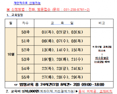 2026년 10월 일반경비원 신임교육일정